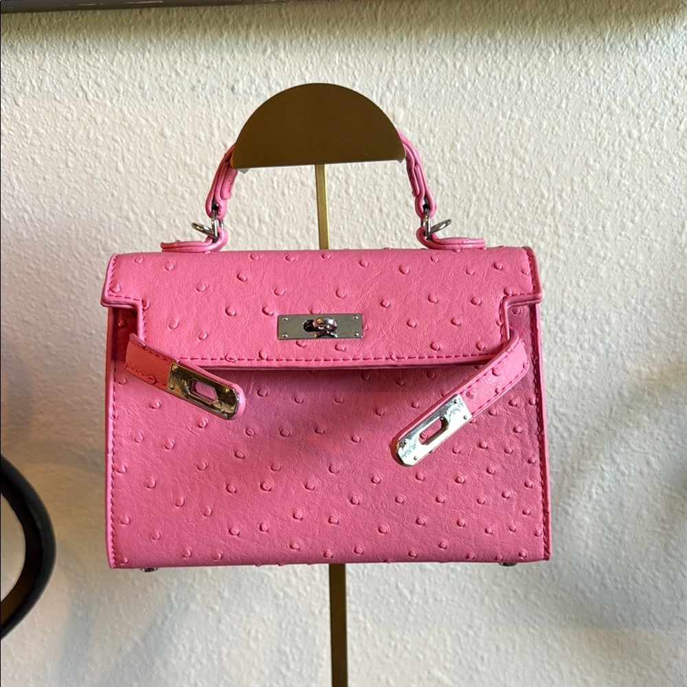 Pink Mini Ostrich material top handle